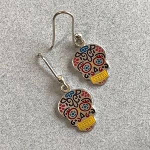 Colorful Sugar Skull Dangle 925 Silver Earrings